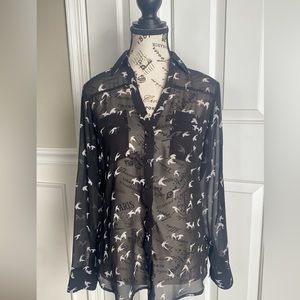 Women’s Navy Bird Pattern Express Blouse Size Small